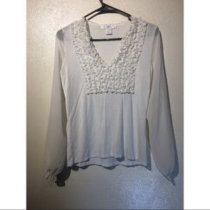 August Silk Two-Tone Ruffled Blouse